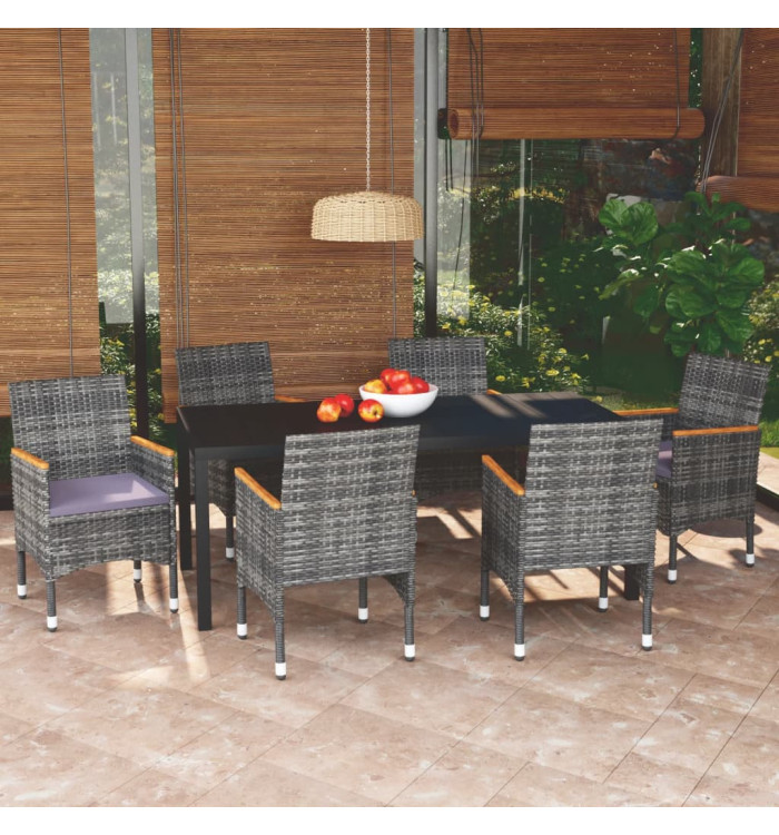 Ensemble à manger de jardin coussins 7pcs Résine tressée Gris | Mobilier & Déco