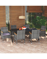 Ensemble à manger de jardin coussins 7pcs Résine tressée Gris | Mobilier & Déco