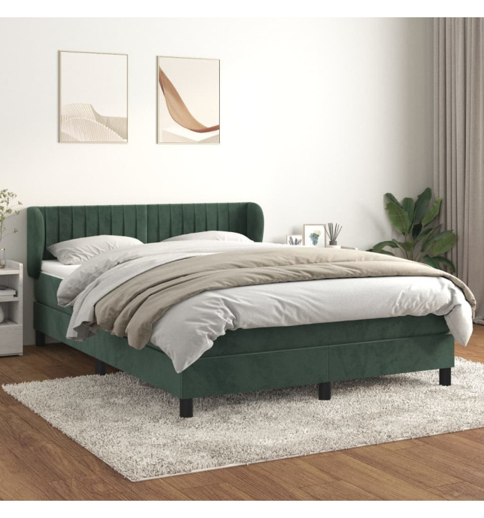 Sommier à lattes de lit et matelas Vert foncé 140x200cm Velours | Mobilier & Déco