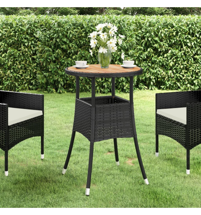 Table de jardin Ø60x75 cm Acacia et résine tressée Noir | Mobilier & Déco