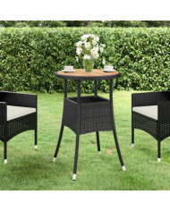 Table de jardin Ø60x75 cm Acacia et résine tressée Noir | Mobilier & Déco