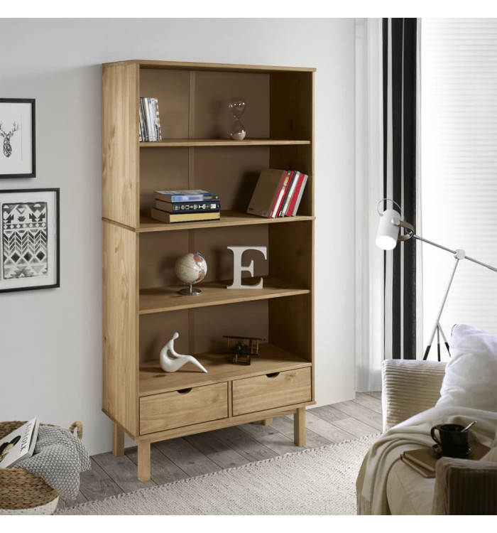 Bibliothèque OTTA avec 2 tiroirs Marron Bois massif pin | Mobilier & Déco