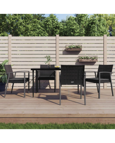 Chaises de jardin et coussins lot de 4 noir 56,5x57x83 cm rotin | Mobilier & Déco