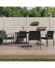 Chaises de jardin et coussins lot de 4 noir 56,5x57x83 cm rotin | Mobilier & Déco