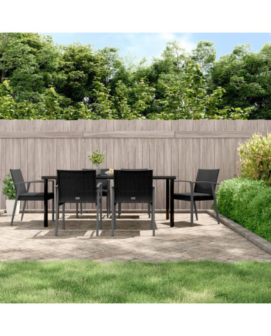 Ensemble à manger de jardin 7 pcs coussins résine tressée acier | Mobilier & Déco