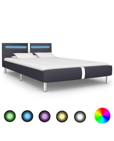 Cadre de lit avec LED sans matelas noir 140x200 cm similicuir | Mobilier & Déco