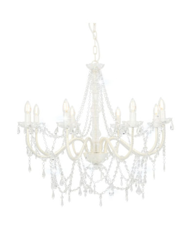 Lustre avec perles Blanc 8 ampoules E14 | Mobilier & Déco