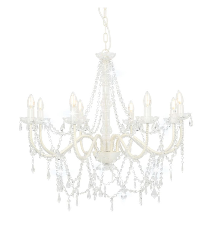 Lustre avec perles Blanc 8 ampoules E14 | Mobilier & Déco