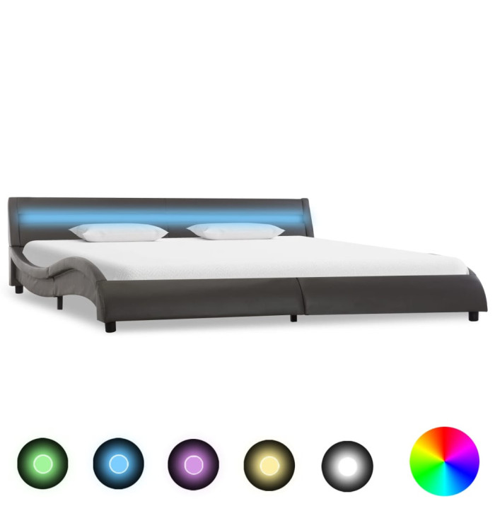 Cadre de lit avec LED Gris Similicuir 180 x 200 cm | Mobilier & Déco