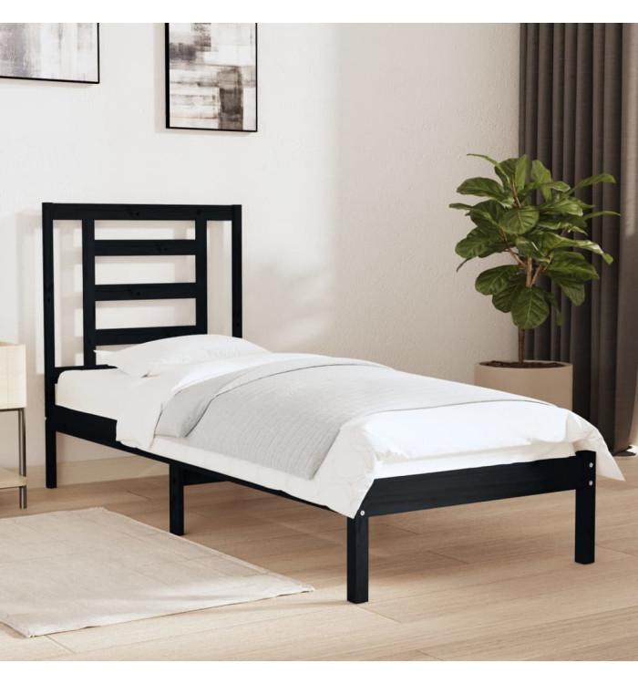 Cadre de lit sans matelas noir 75x190 cm bois massif | Mobilier & Déco