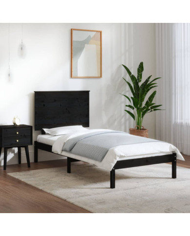 Cadre de lit sans matelas noir 75x190 cm bois massif | Mobilier & Déco