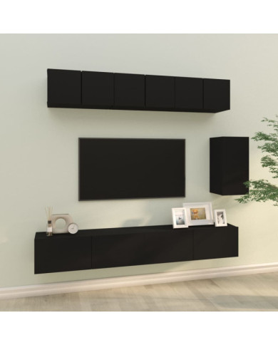 Ensemble de meubles TV 6 pcs Noir Bois d'ingénierie | Mobilier & Déco