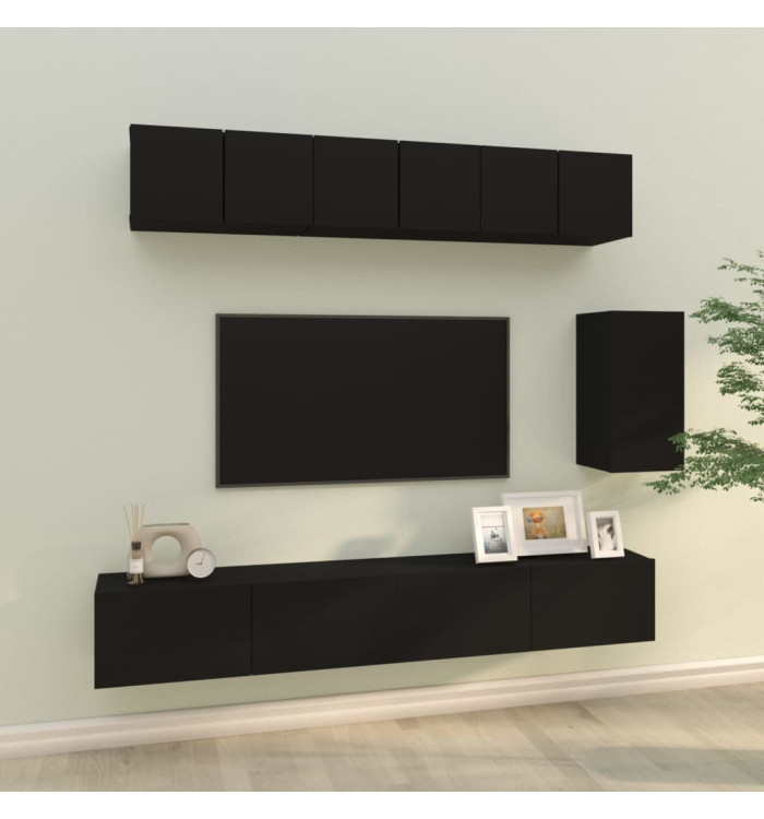 Ensemble de meubles TV 6 pcs Noir Bois d'ingénierie | Mobilier & Déco