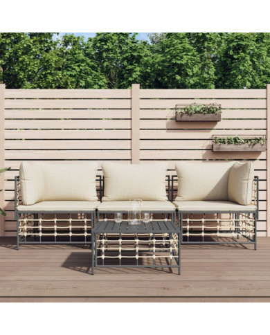 Salon de jardin 4 pcs avec coussins anthracite résine tressée | Mobilier & Déco