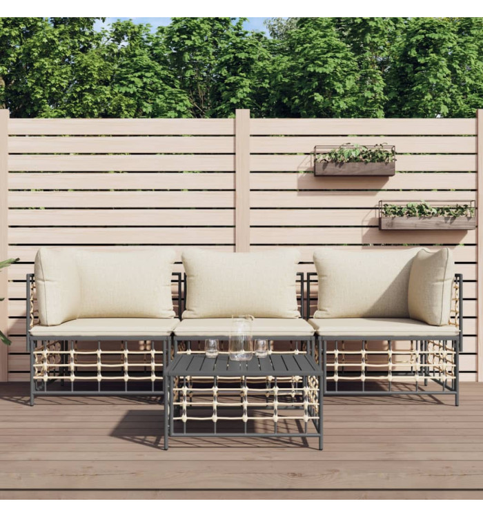 Salon de jardin 4 pcs avec coussins anthracite résine tressée | Mobilier & Déco