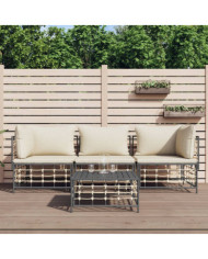 Salon de jardin 4 pcs avec coussins anthracite résine tressée | Mobilier & Déco