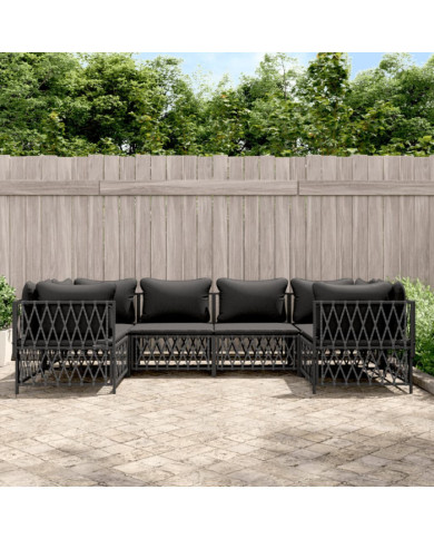 Salon de jardin avec coussins 6 pcs anthracite acier | Mobilier & Déco