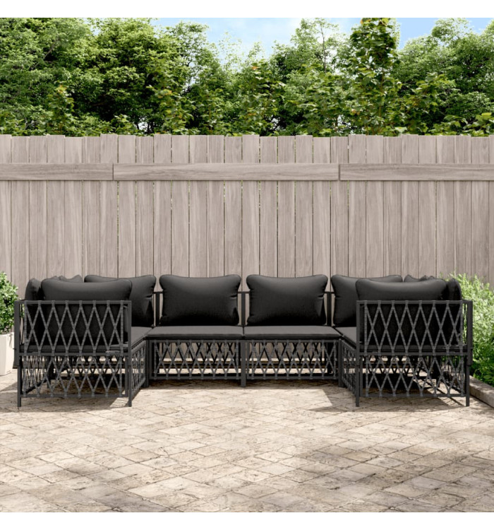 Salon de jardin avec coussins 6 pcs anthracite acier | Mobilier & Déco