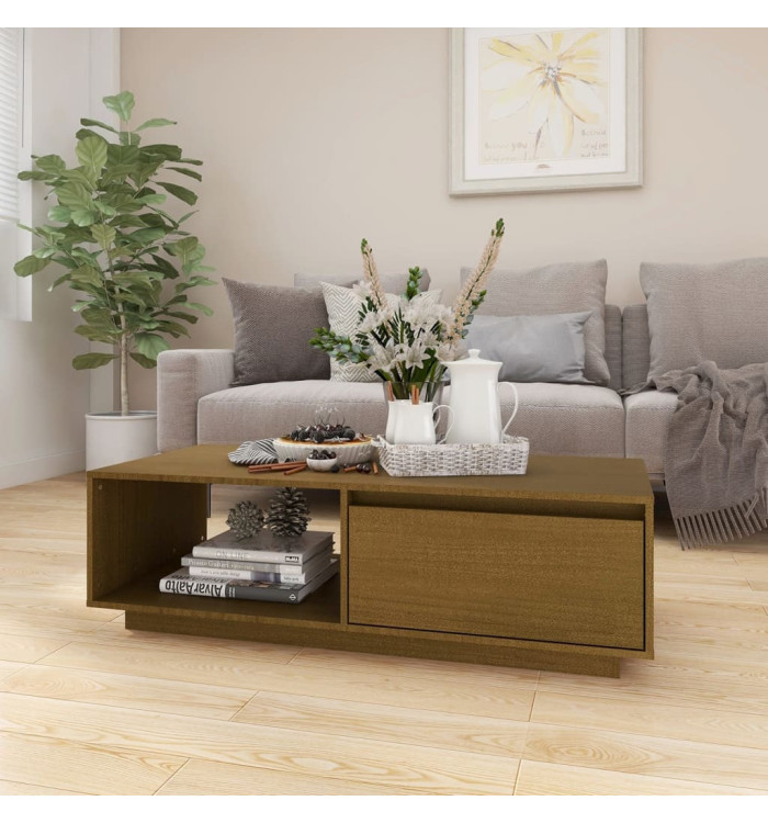 Table basse marron miel 110x50x33,5 cm bois de pin massif | Mobilier & Déco