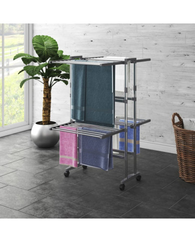 Étagère à linge à 2 niveaux avec roues Argenté 60x70x106 cm | Mobilier & Déco