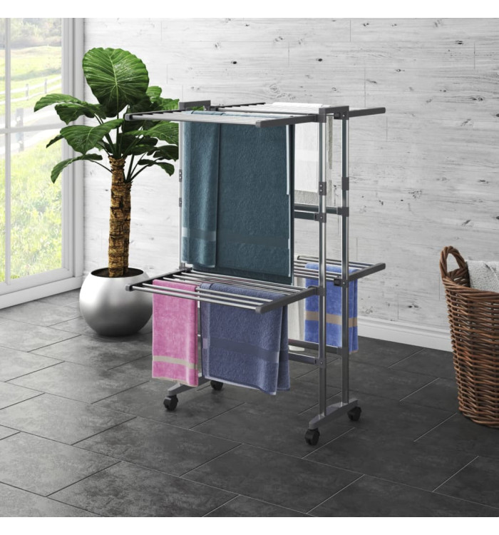 Étagère à linge à 2 niveaux avec roues Argenté 60x70x106 cm | Mobilier & Déco