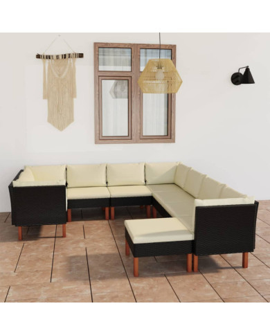 Salon de jardin 9 pcs avec coussins Résine tressée Noir | Mobilier & Déco