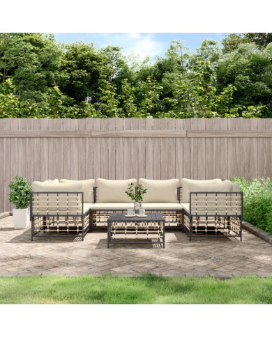 Salon de jardin 7 pcs avec coussins anthracite résine tressée | Mobilier & Déco