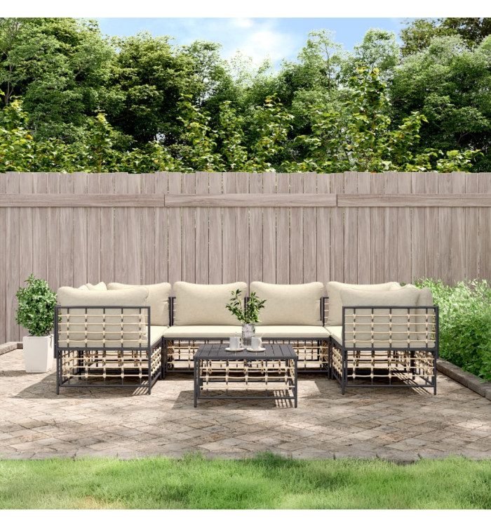 Salon de jardin 7 pcs avec coussins anthracite résine tressée | Mobilier & Déco