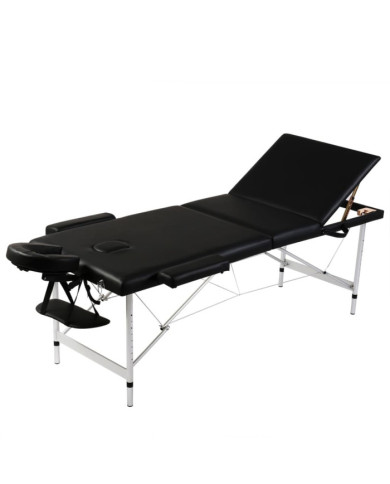 Table pliable de massage Noir 3 zones avec cadre en aluminium | Mobilier & Déco