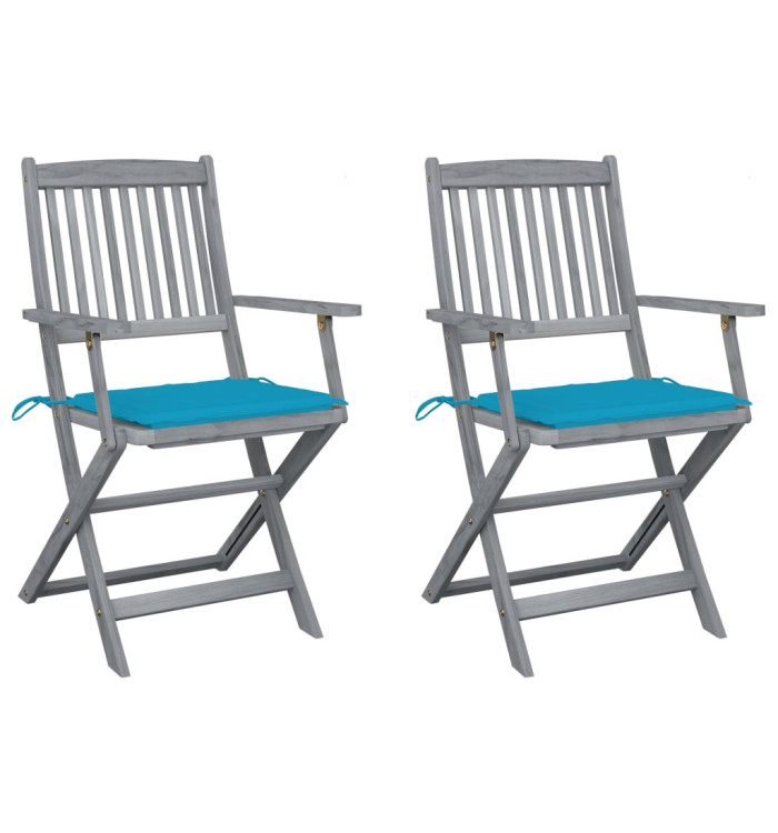 Chaises pliables d'extérieur lot de 2 et coussins Bois d'acacia | Mobilier & Déco