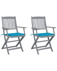 Chaises pliables d'extérieur lot de 2 et coussins Bois d'acacia | Mobilier & Déco