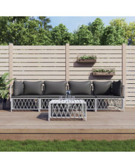 Salon de jardin avec coussins 5 pcs blanc acier | Mobilier & Déco
