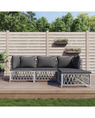 Salon de jardin 4 pcs avec coussins blanc acier | Mobilier & Déco