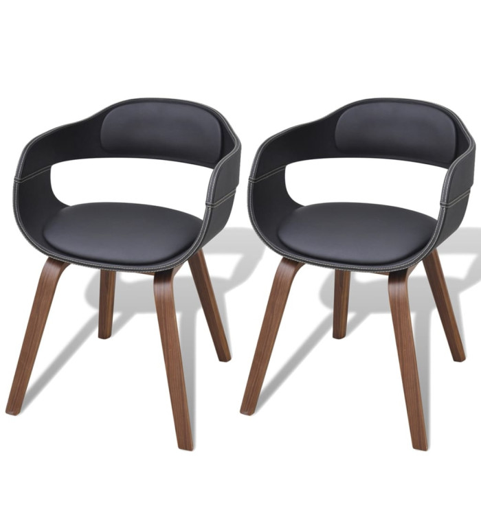 Chaises à manger lot de 2 noir bois courbé et similicuir | Mobilier & Déco