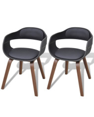 Chaises à manger lot de 2 noir bois courbé et similicuir | Mobilier & Déco