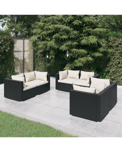 Salon de jardin 6 pcs avec coussins Résine tressée Noir | Mobilier & Déco