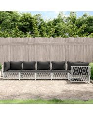 Salon de jardin avec coussins 6 pcs blanc acier | Mobilier & Déco