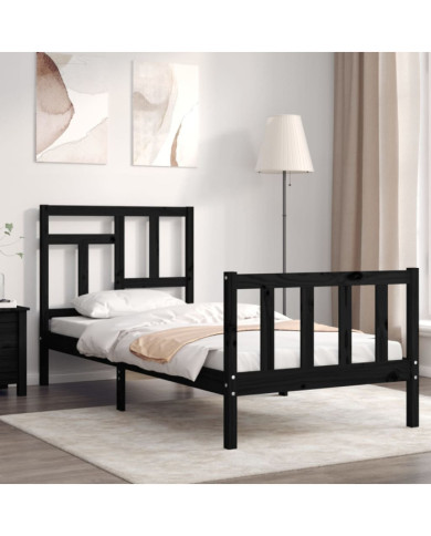 Cadre de lit sans matelas noir bois de pin massif | Mobilier & Déco
