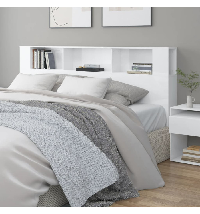 Armoire de tête de lit Blanc brillant 200x18,5x104,5 cm | Mobilier & Déco