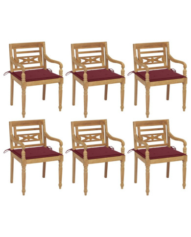 Chaises Batavia avec coussins lot de 6 Bois de teck solide | Mobilier & Déco