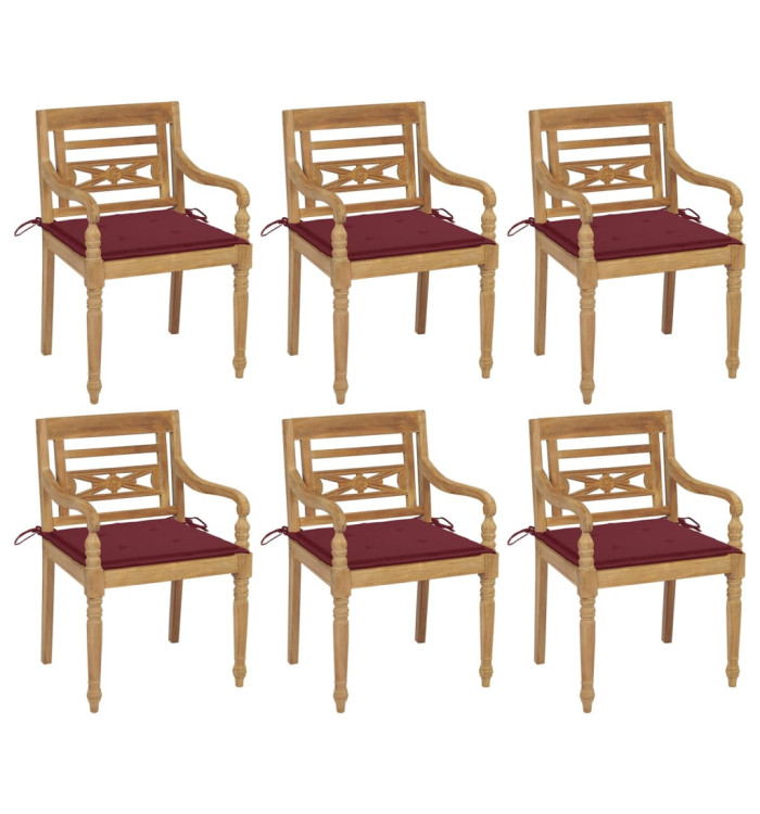 Chaises Batavia avec coussins lot de 6 Bois de teck solide | Mobilier & Déco