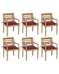 Chaises Batavia avec coussins lot de 6 Bois de teck solide | Mobilier & Déco