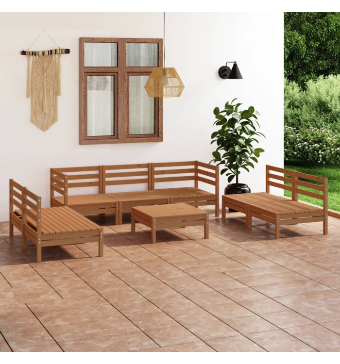 Salon de jardin 8 pcs Marron miel Bois de pin massif | Mobilier & Déco