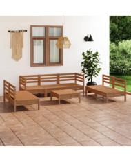 Salon de jardin 8 pcs Marron miel Bois de pin massif | Mobilier & Déco