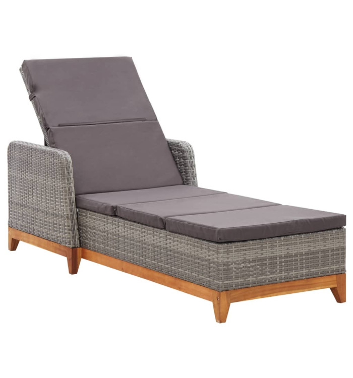 Chaise longue Résine tressée et bois d'acacia massif Gris | Mobilier & Déco
