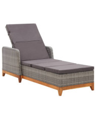 Chaise longue Résine tressée et bois d'acacia massif Gris | Mobilier & Déco