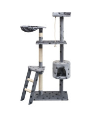 Arbre à chat et griffoir Sisal 150 cm Empreintes de pattes Gris | Mobilier & Déco