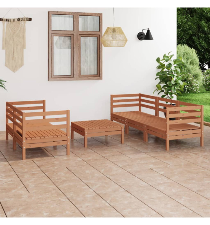 Salon de jardin 6 pcs Marron miel Bois de pin massif | Mobilier & Déco