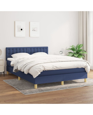 Sommier à lattes de lit avec matelas Bleu 140x190 cm Tissu | Mobilier & Déco