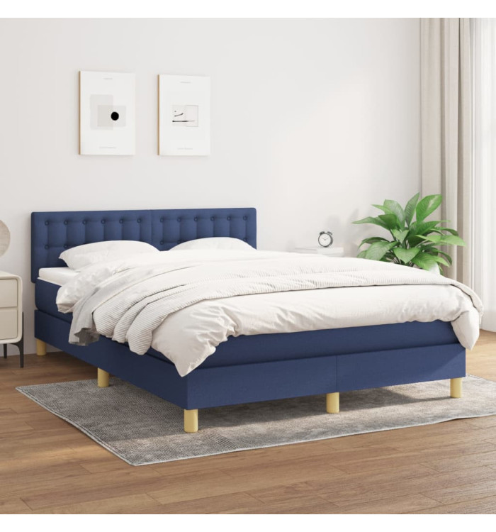 Sommier à lattes de lit avec matelas Bleu 140x190 cm Tissu | Mobilier & Déco